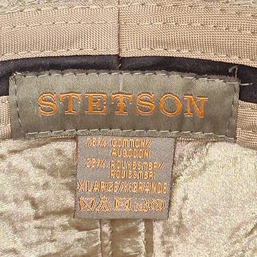 Genuine STETSON Tan Canvas Fedora Safari Hat Extra Large Water Repellent Cotton